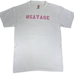 White #SAVAGE Short Sleeve Crew Neck Tee Shirt Size S/P/CH